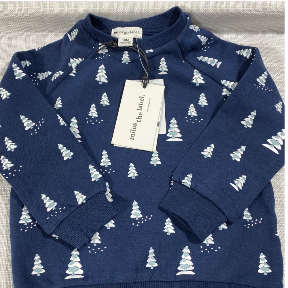Miles the Label Navy Pine Tree Organic Cotton Sweatshirt 18M 24FMW13E17